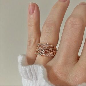 Rosegold Rhinestone Six Shank Ring Vintage “Keturah”  Maximalist Glam Bohemian J